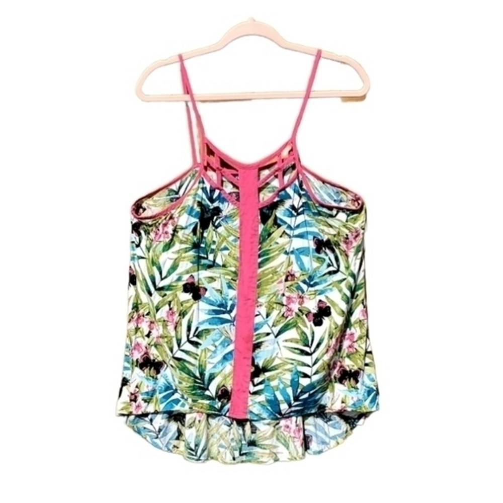 Nicole by Nicole Miller Bright Rayon Tank Tropical Blouse L/XL
